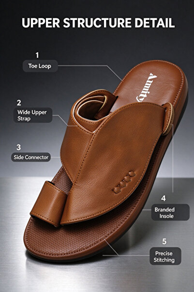 AllMart Arabia Premium Mens Open Toe Slide Slippers Grain Textured Upper Clas...