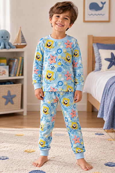 Turuncu kids Erkek Çocuk Sünger Adam Uzun Kollu Pijama Takımı