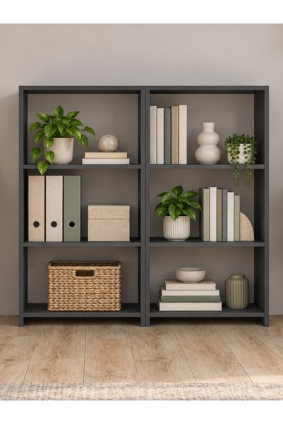 MOBİLİQUE Marsel Kitaplık Çok Amaçlı Dekoratif Raflı Kitaplık Modüler Kitaplık Antrasit