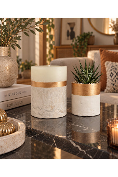 Horizon Home Dekoratif Beton mum ve saksı 2’li set