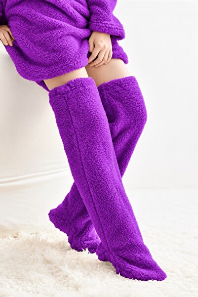 Mulberry Wellsoft Peluş Diz Üstü Ev Çorabı Uzun Çorap
