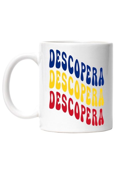 INOVATIX Cana alba personalizata,Cuvantul Descopera,in Culorile Steagului Rom...