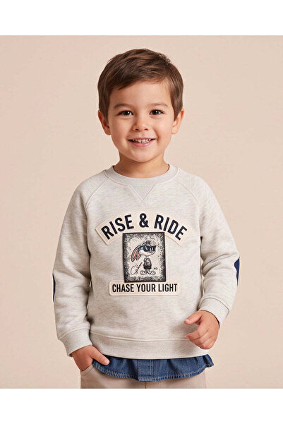 REDTAG Boys Grey Printed Crew Neck Sweatshirt