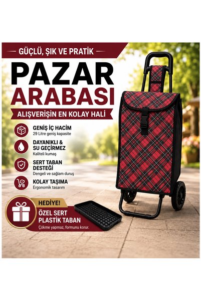 Köklü Züccaciye Su Geçirmez Ekose Pazar Arabası 29 Lt Geniş Hacimli Özel Sert...