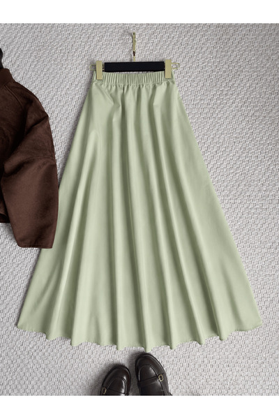 Hepsi Moda Terry Cotton Skirt with Pockets - Sage Green
