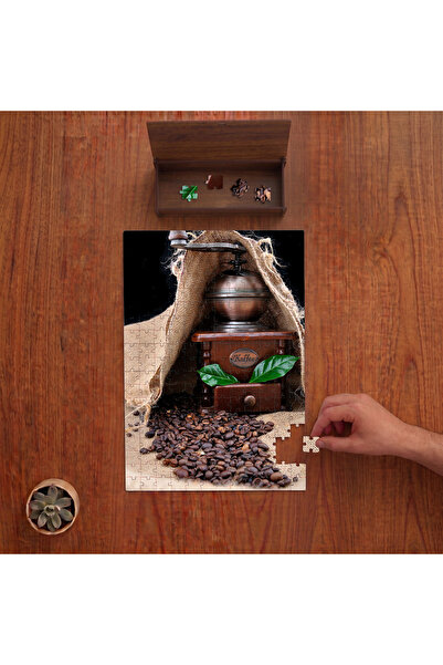 Kahve Değirmeni - Kahve Çekirdekleri Tasarımı 240 Parça Ahşap Puzzle Ahşap Kutuda PD00105
