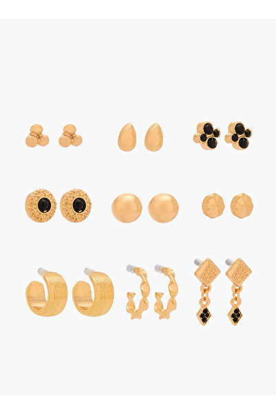 FAV Gloo Pack of 9 Gold Tone Assorted Earrings with Pushback Closure