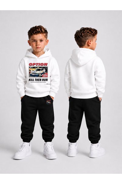 LORVEX Children's Hooded Sweatshirt Tracksuit Set 2-Piece Printed Top and Bot...