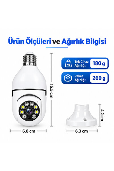 ULTRATEKNO Yoosee APP 360° WiFi Ampul Kamera 1080P E27 Duy Gece Görüşlü Hareket Sensörlü Çift Yönlü Ses