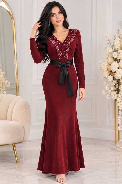 rafeef dress فستان سهره برغندي فاخر