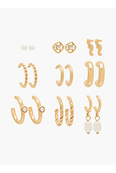 FAV Pack of 9 Gold Tone Assorted Earrings