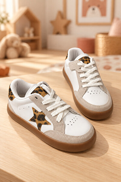 Tonny Black Unisex Beyaz Leopar Termo Taban Rahat Kalıp Bağcıklı Sneaker