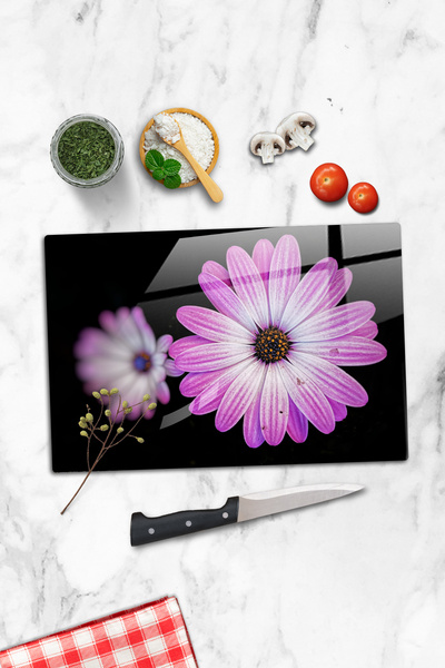 Generic Brand Glass Cutting Board Purple Daisy Themed - Glass Cutting Board |...