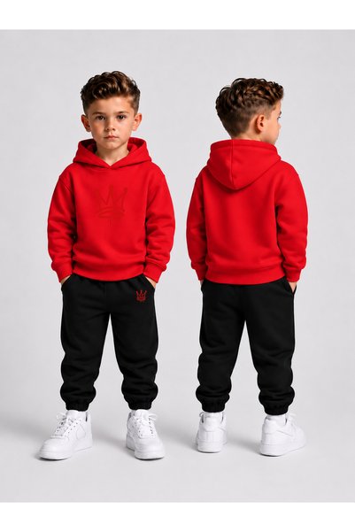 LORVEX Children's Hooded Sweatshirt Tracksuit Set 2-Piece Printed Top and Bot...