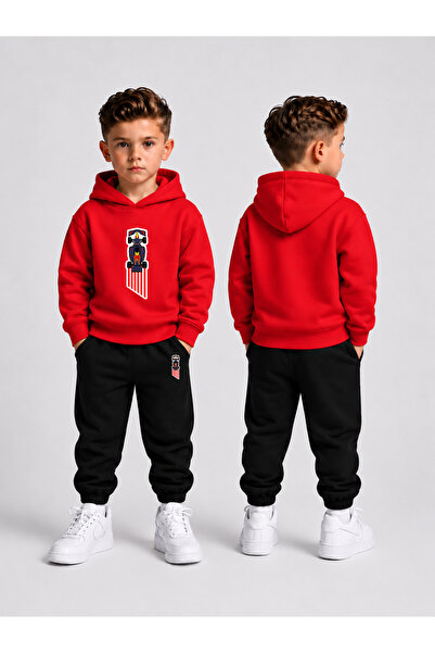LORVEX Children's Hooded Sweatshirt Tracksuit Set 2-Piece Printed Top and Bot...