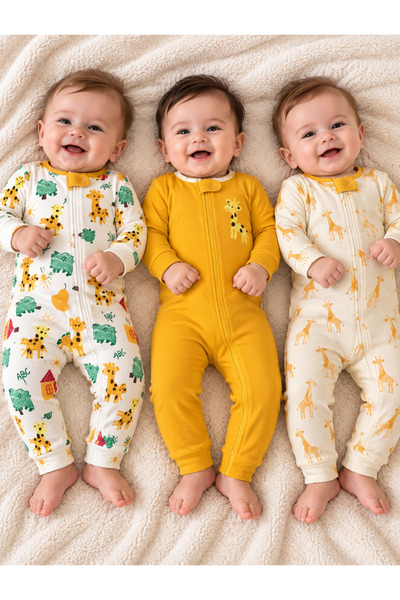 PonçiKids Premium 3’lü Bebek Tulum Seti – Yumuşak Dokulu, Rahat Kalıp, Fermua...