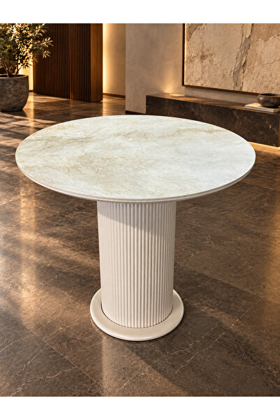 Olimpo Seramik Yuvarlak Masa 90 cm MDF Vizon Bej
