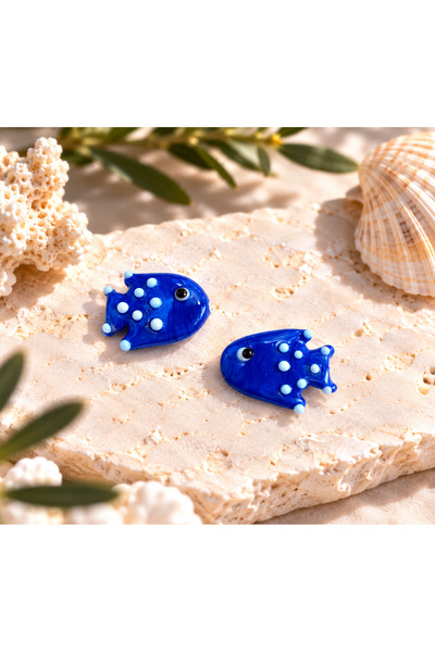 ADAMODART Handmade Murano Glass Navy Blue Angel Fish Beads (2 Pieces)