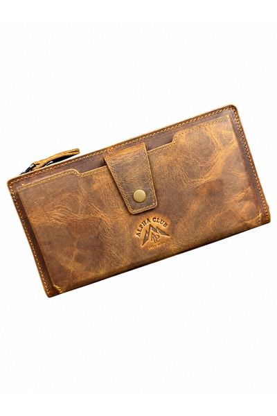 AlphaClub Bag Unisex Genuine Leather Wallet with Multiple Compartments, Zippe...