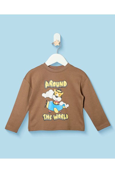 REDTAG Infant Boys Brown Printed T-Shirt