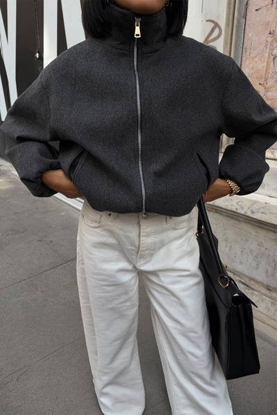 MANMARK Dik Yaka Zr Model Kadın Oversize Kaşe Kaban Ceket
