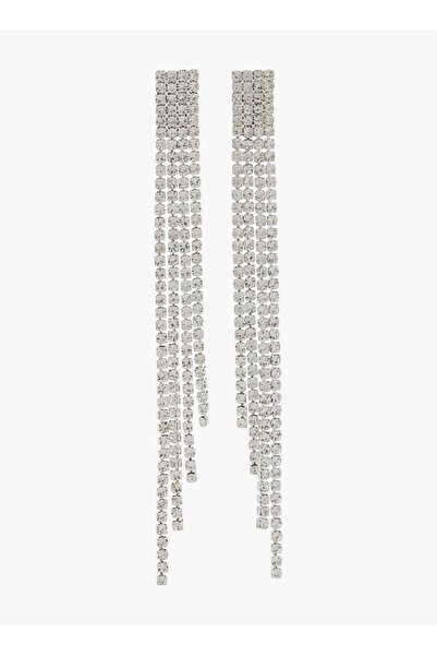 FAV Gloo Silver Tone Embellished Tassel Earrings with Pushback Closure