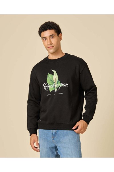 REDTAG سويت شيرت رجالي أسود مطبوع
