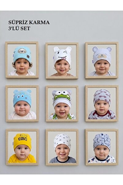 neocotton Pamuklu 3 Adet 0-6 Ay Süpriz Karma Penye Bebek Bere