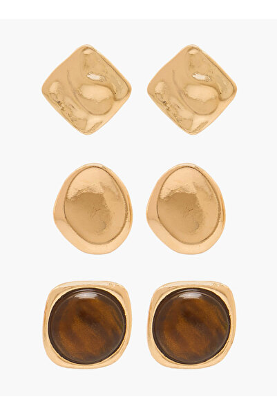 FAV Gloo Pack of 3 Gold Tone Resin Stud Earrings with Pushback Closure