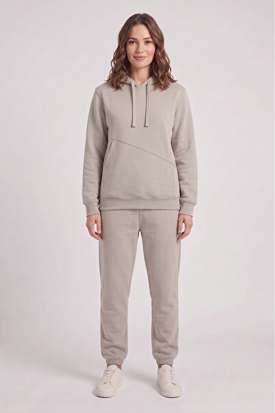 Machi Makiteks Stone Color Women's 3 Threaded Asymmetrical Cut Pocket Hooded ...