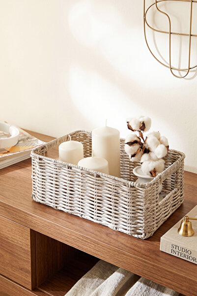 Ocean Home Textile Yıkanabilir Gri PP Rattan Dolap İçi Çamaşır Çocuk Odası Oyuncak Düzenleyici Saklama Sepeti Organizer 30x20x11