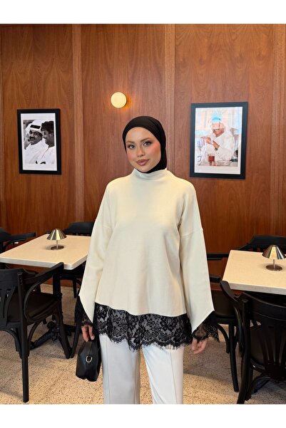Adalenna Moda Dantelli Üst Kalite İnce Triko Kazak
