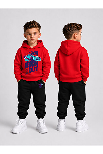LORVEX Children's Hooded Sweatshirt Tracksuit Set 2-Piece Printed Top and Bot...