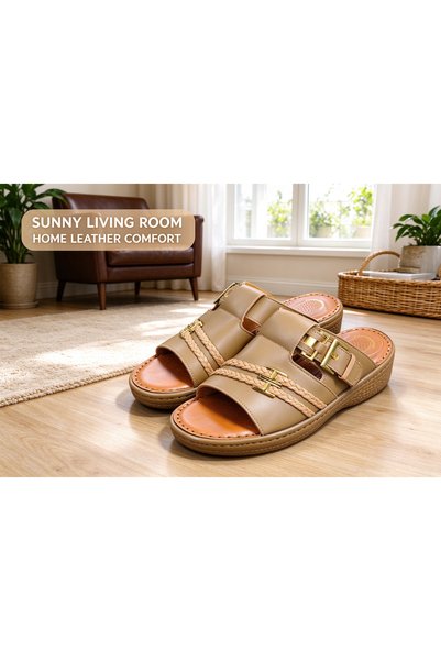 Huanhuan Shoe صندل رجالي من الجلد الطبيعي، صندل جديد ناعم ومتين مناسب لجميع ا...