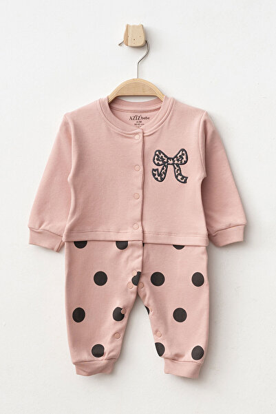 Aziz Bebe Baby Girl Snap Bow Embroidered 100% Cotton Jumpsuit 0 Months 6 Months