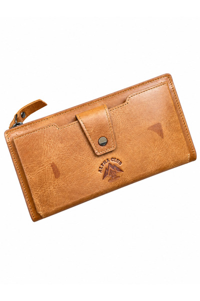 AlphaClub Bag Unisex Genuine Leather Wallet with Multiple Compartments, Zippe...