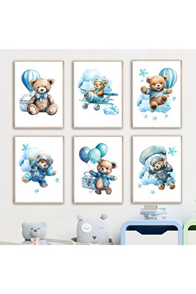 tablomaxtbx Set de pictură MDF cu aspect de cadru cu 6 piese cu urși drăguți ...