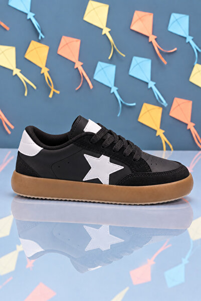 Tonny Black Unisex Siyah Beyaz Termo Taban Rahat Kalıp Bağcıklı Sneaker