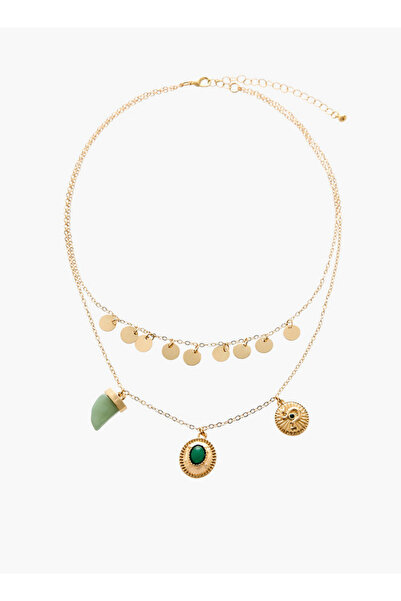 FAV Gold Tone Layered Necklace with Charms