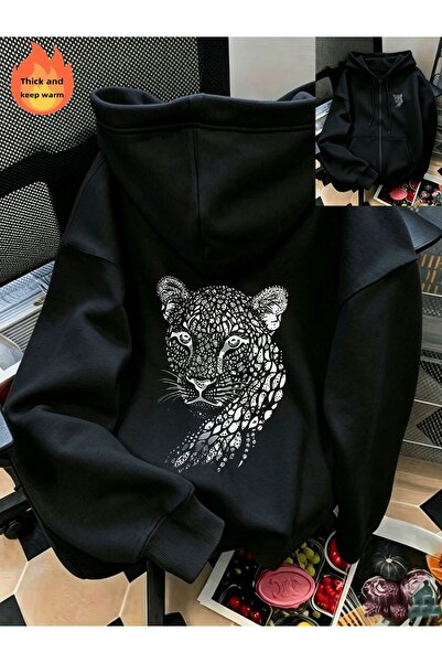 Toum Unisex dukserica sa kapuljačom i leopard detaljima, veće veličine