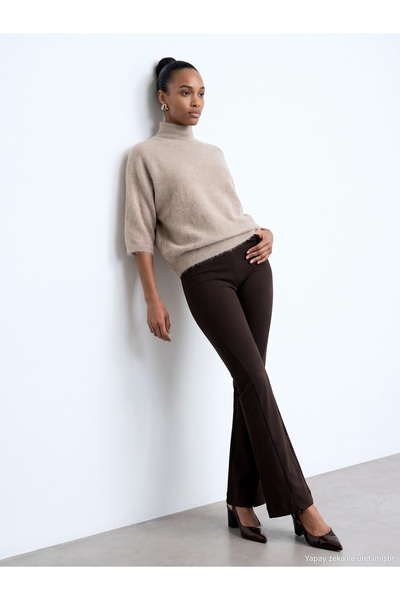 Dilvin 73037 Zipper Detailed Flare Pants