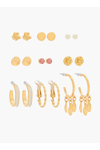 FAV Gloo Pack of 9 Gold Tone Assorted Earrings with Pushback Closure