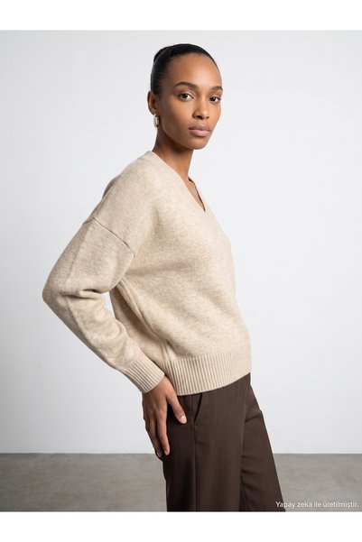 Dilvin 10888 Wool Blend V-Neck Sweater