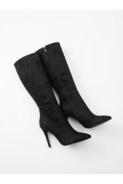 Zerenyus Zri̇nx-226 Premium Black Suede Zippered Elastic Thin High Heeled Wom...