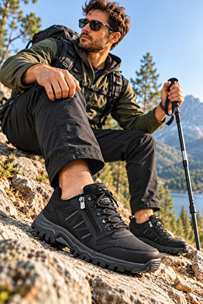 Owundays Pantofi de trekking pentru bărbați cu fermoar, negri, pentru exterio...