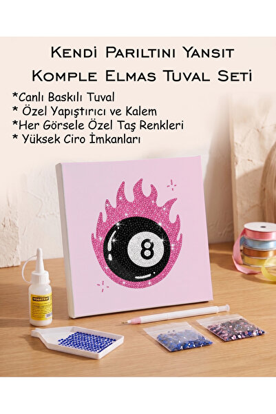 Toptan Elmas Mozaik Tuval Seti - Alevli 8 Numaralı Top
