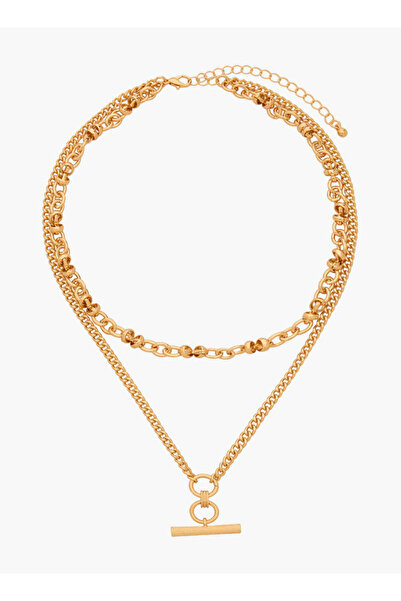 FAV Gold Tone 2-Layer T-Bar Necklace