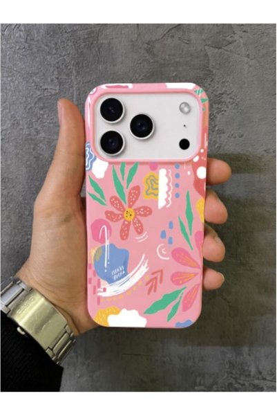 ALYACEPSTORE CASE iPhone 17 Pro Max Compatible Pink Case with Abstract Colorful Flowers and Leaves Pattern