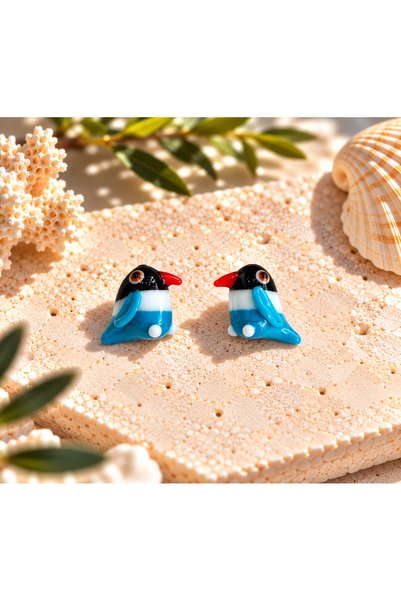 ADAMODART Handmade Murano Glass Masked Blue Parrot Beads (2 Pieces)