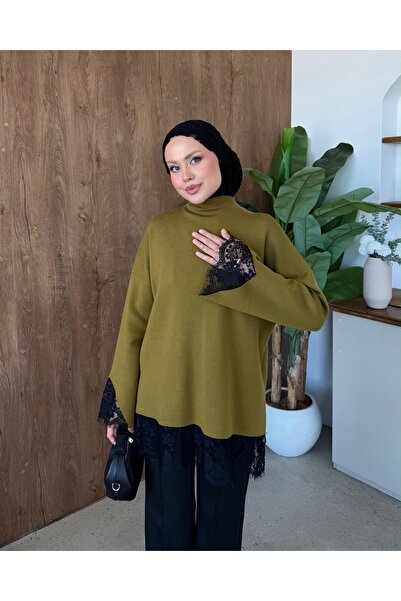 Adalenna Moda Dantelli Üst Kalite İnce Triko Kazak